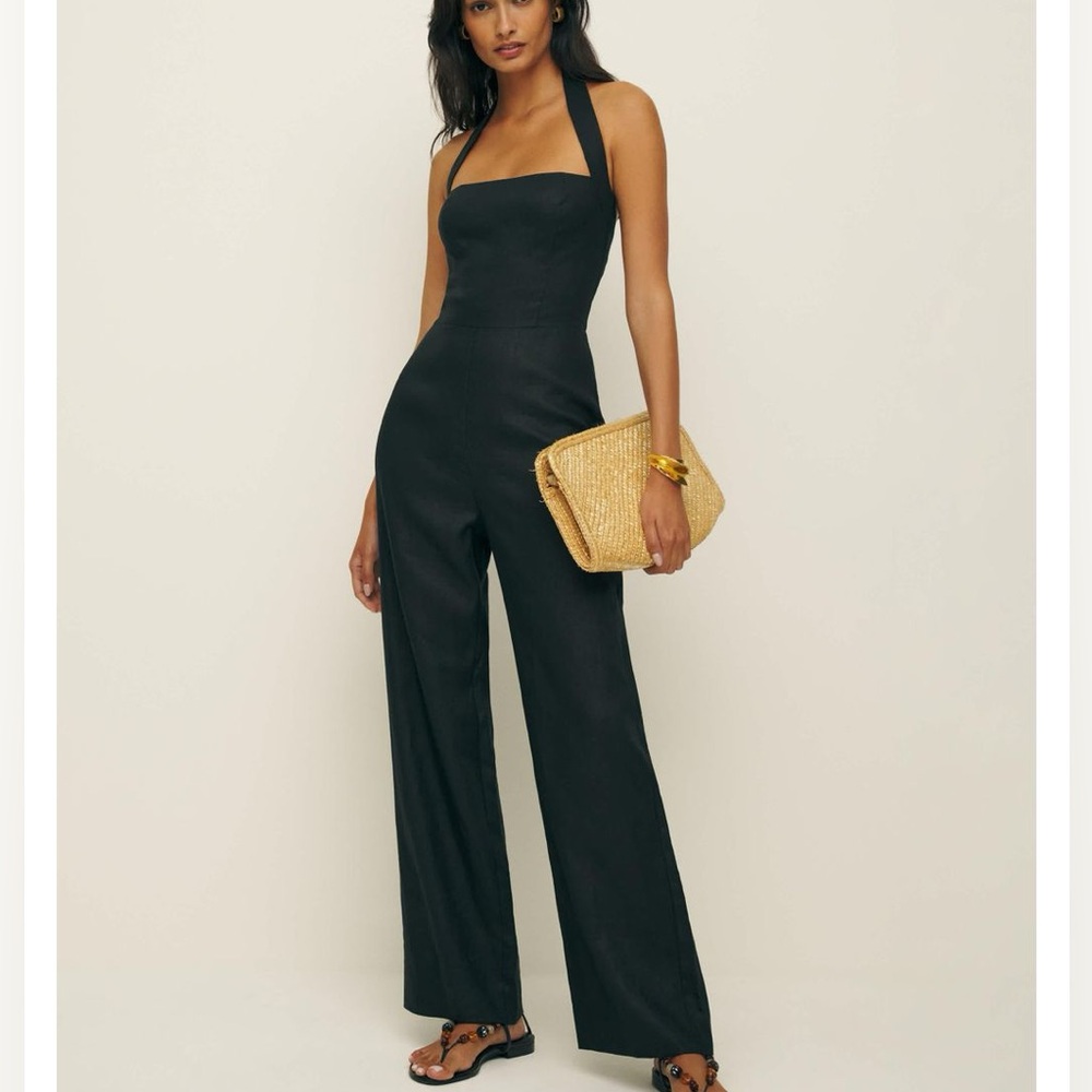 Reformation black linen jumpsuit